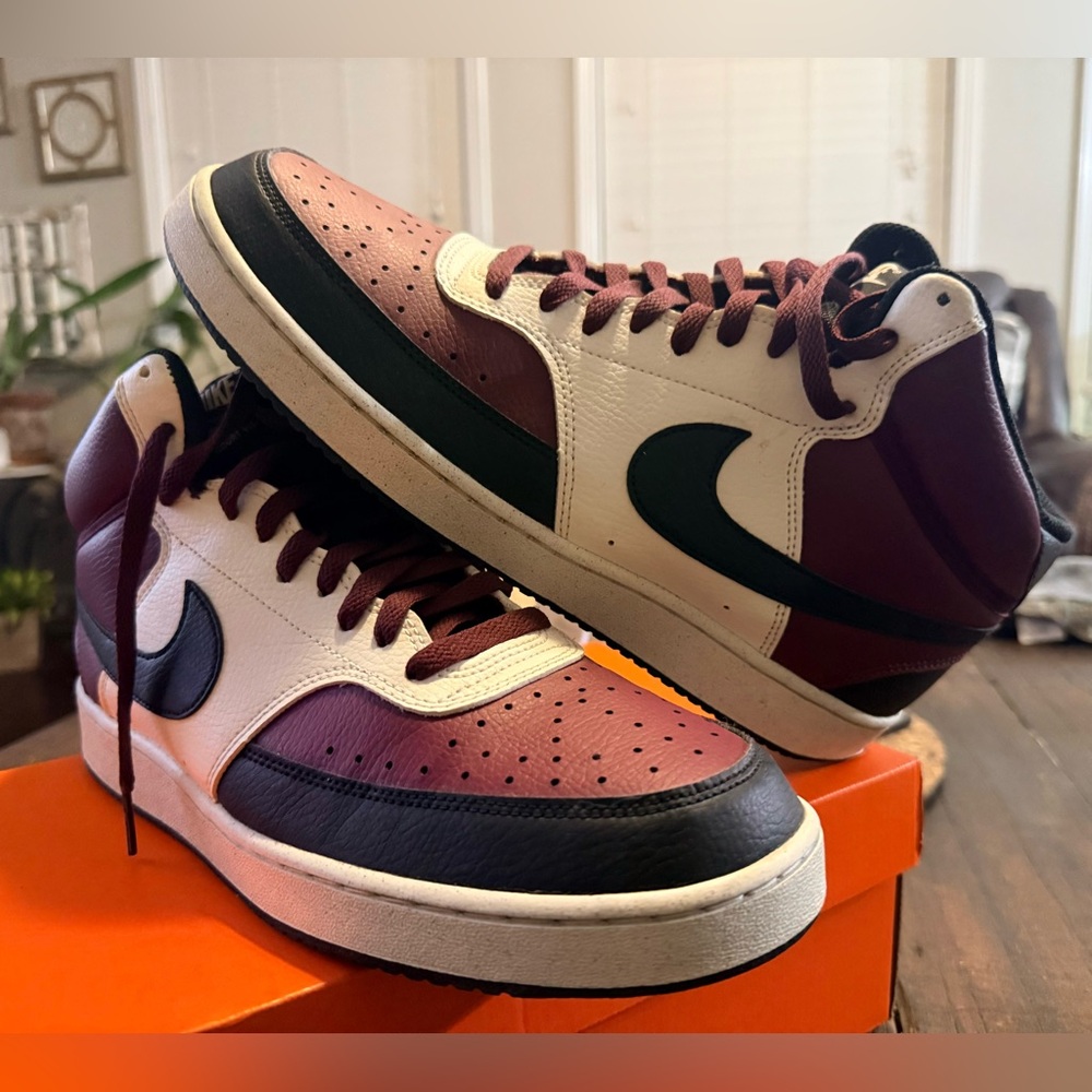 Nike Court Vision Mid NN Beetroot Sail Cream Leather Mens Size 12